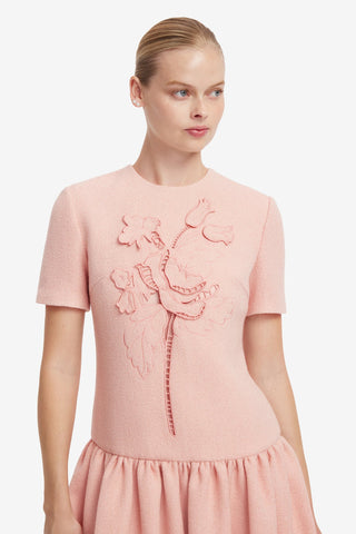 Joyce Applique Tweed Short Sleeve Mini Dress - Dusty Pink Dress Mini