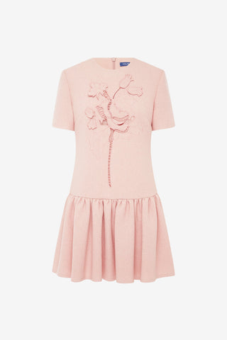 Joyce Applique Tweed Short Sleeve Mini Dress - Dusty Pink Dress Mini