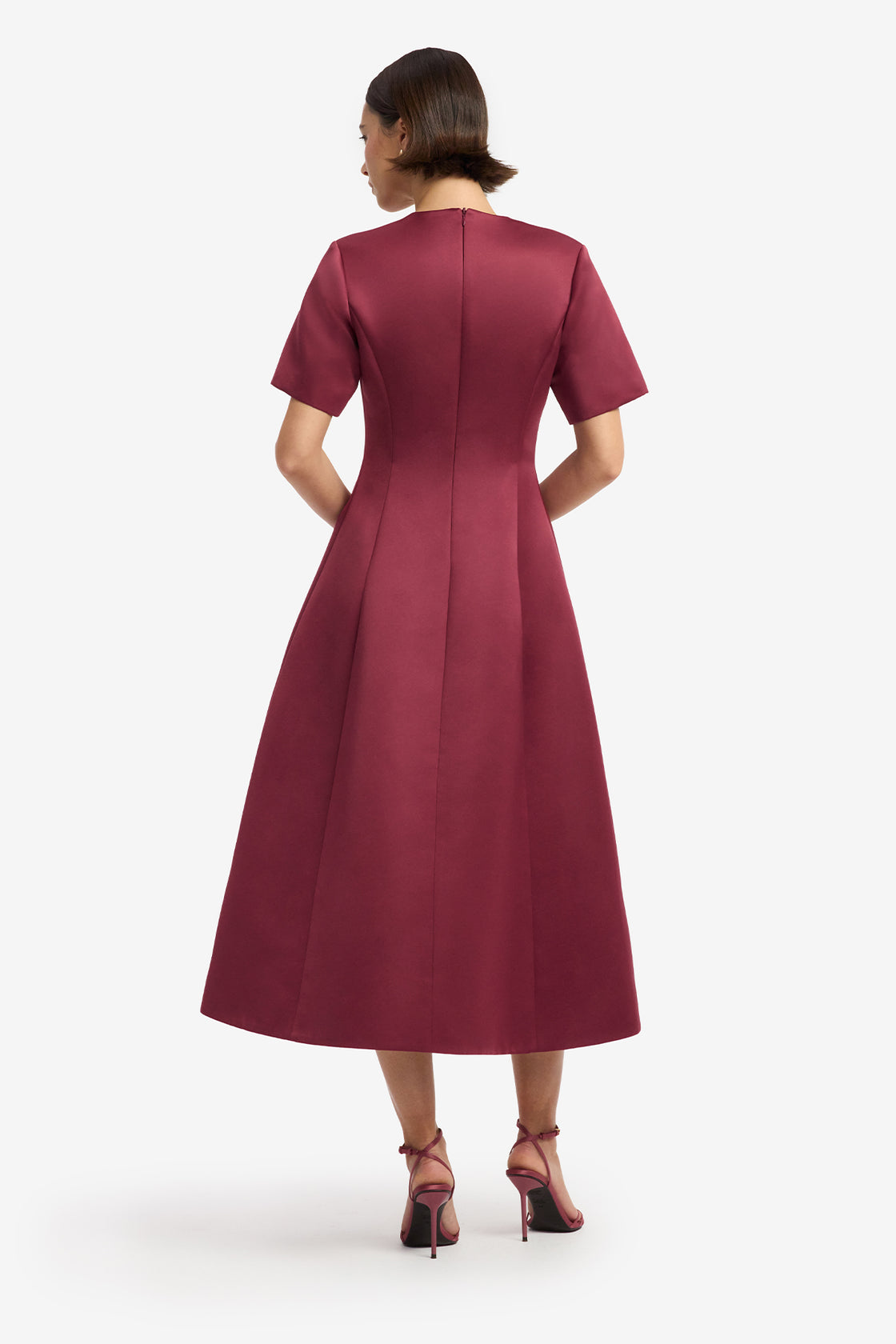 Caroline Embroidered Short Sleeve Midi Dress - Cosmos Print Dress Midi