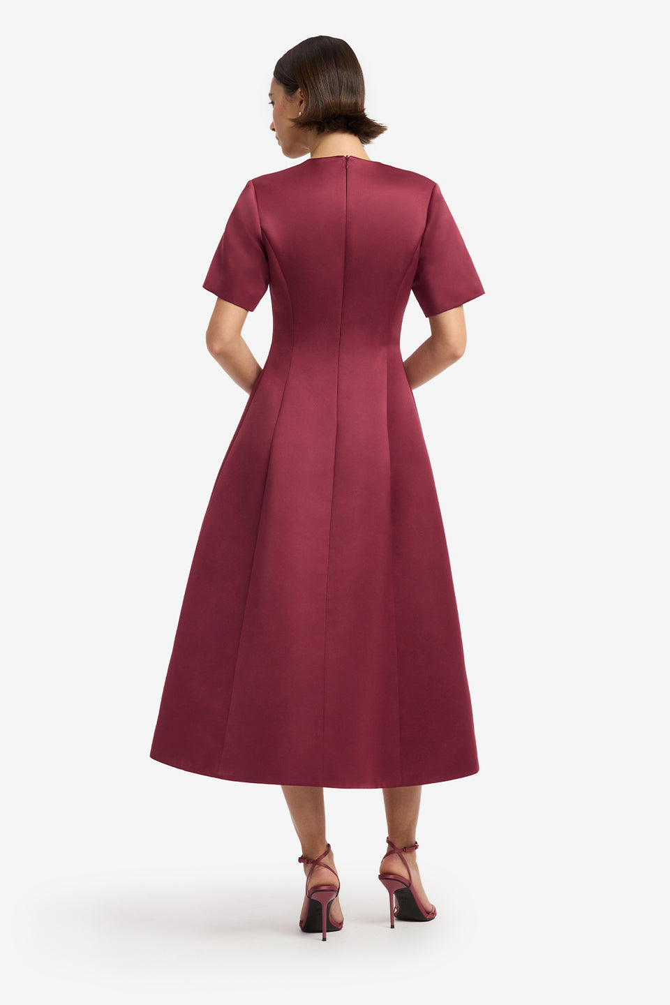 Caroline Embroidered Short Sleeve Midi Dress - Cosmos Print Dress Midi