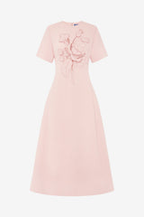 Caroline Applique Short Sleeve Midi Dress - Dusty Pink Dress Midi
