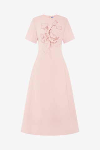 Caroline Applique Short Sleeve Midi Dress - Dusty Pink Dress Midi
