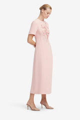 Caroline Applique Short Sleeve Midi Dress - Dusty Pink Dress Midi