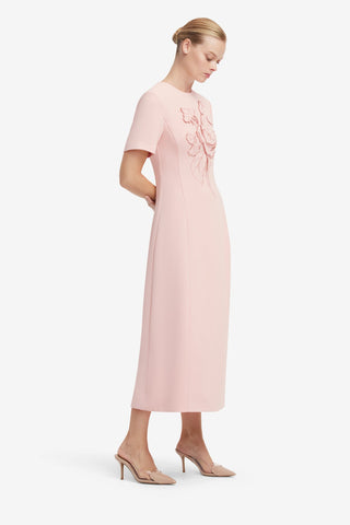 Caroline Applique Short Sleeve Midi Dress - Dusty Pink Dress Midi