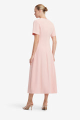 Caroline Applique Short Sleeve Midi Dress - Dusty Pink Dress Midi
