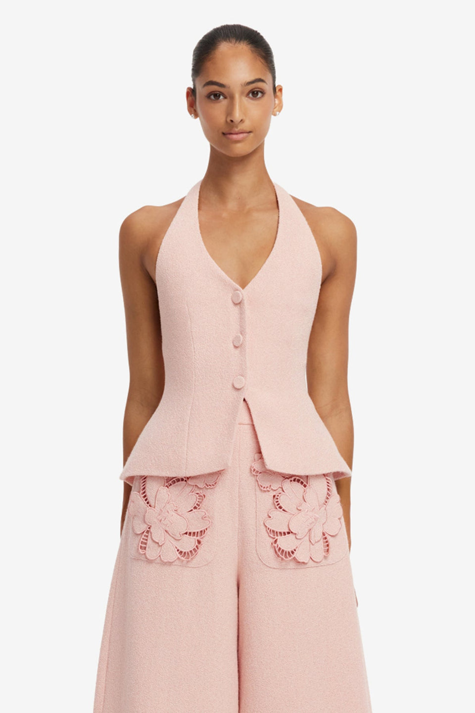 Millie Tweed Halterneck Top - Dusty Pink Tops