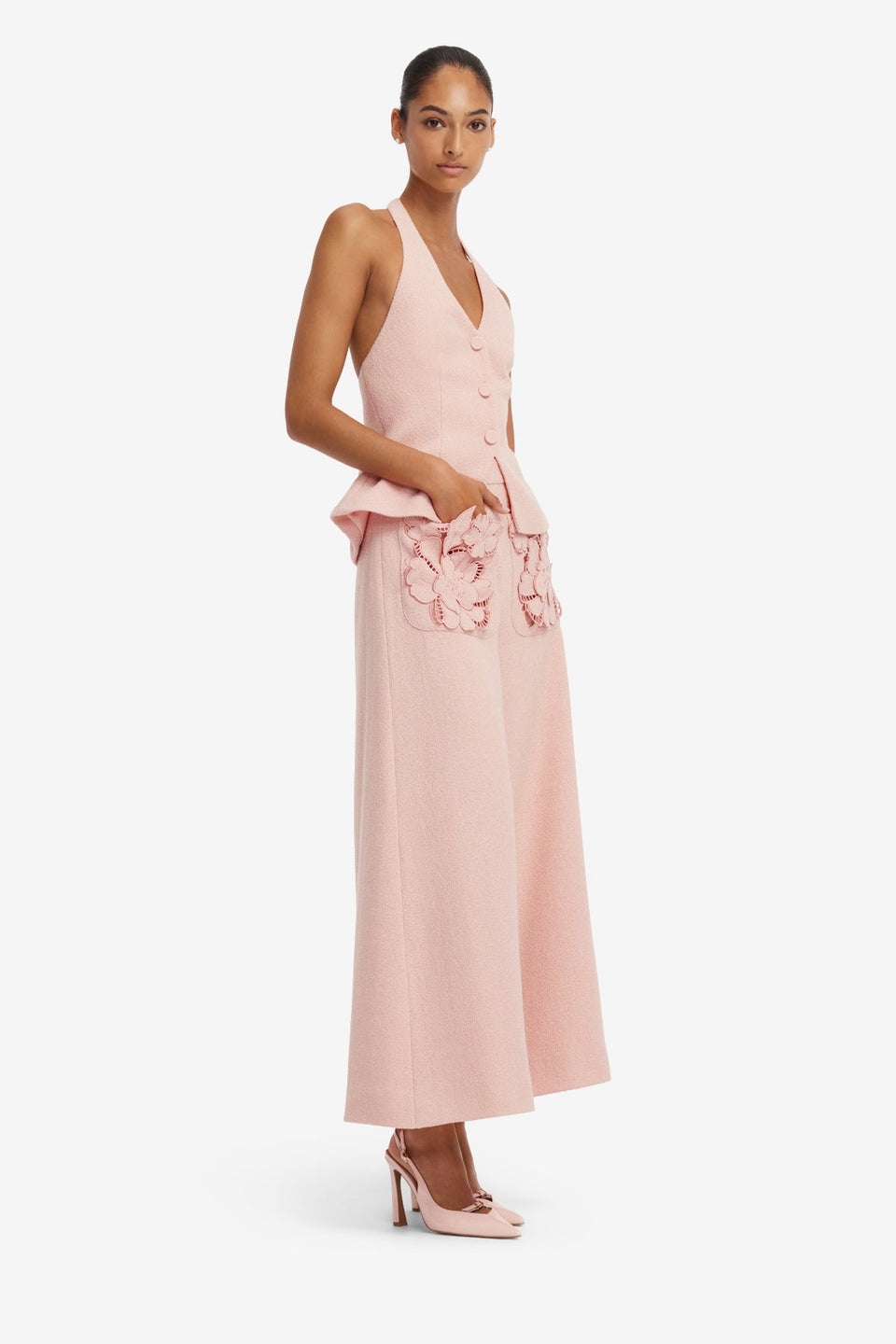 Millie Tweed Halterneck Top - Dusty Pink Tops