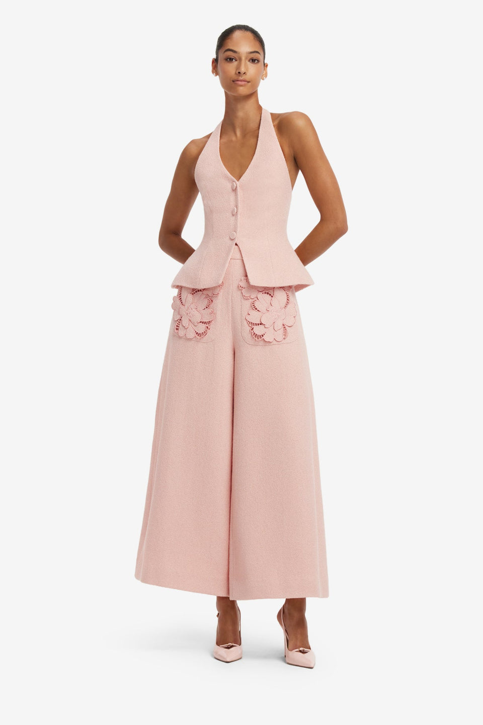 Millie Tweed Halterneck Top - Dusty Pink Tops