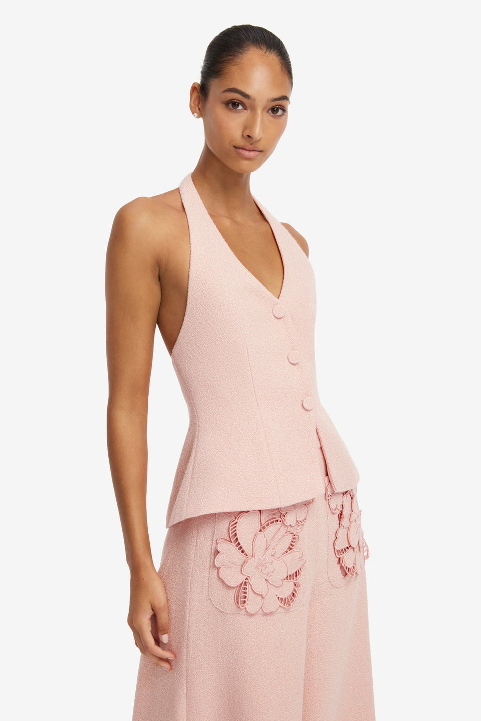 Millie Tweed Halterneck Top - Dusty Pink Tops
