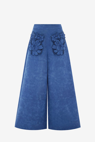 Christina Applique Vegan Suede Pants - Azure Pants