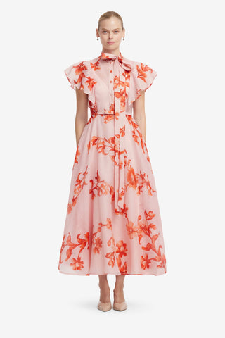Elsie Flutter Sleeve Midi Dress - Magnolia Print Dress Midi