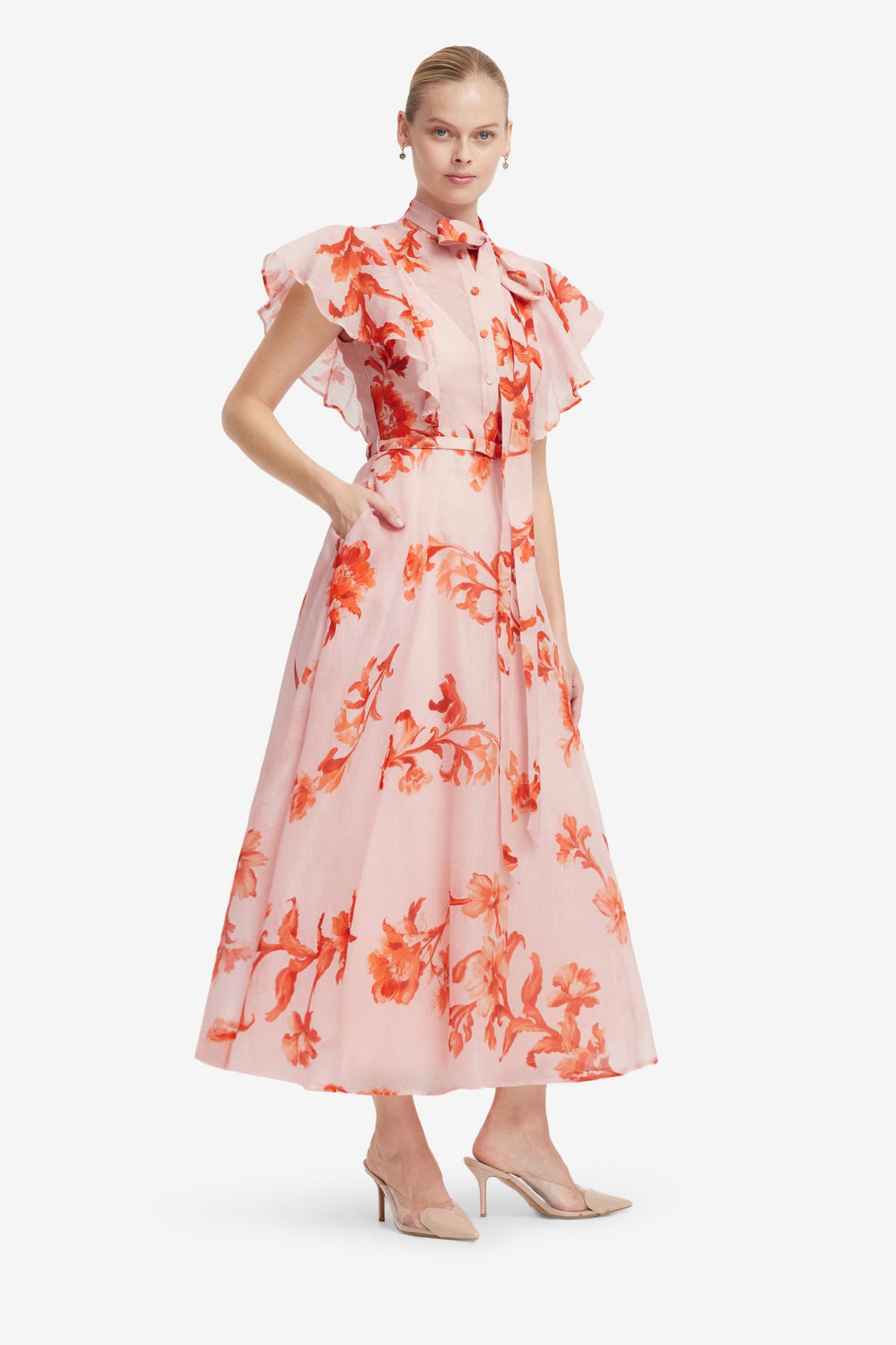 Elsie Flutter Sleeve Midi Dress - Magnolia Print Dress Midi