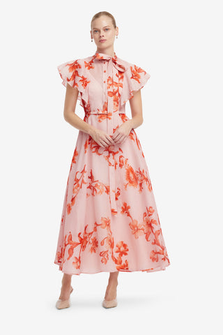 Elsie Flutter Sleeve Midi Dress - Magnolia Print Dress Midi