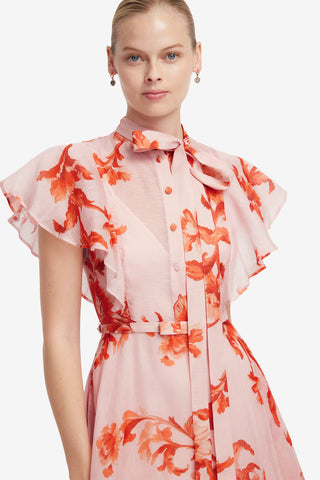 Elsie Flutter Sleeve Midi Dress - Magnolia Print Dress Midi