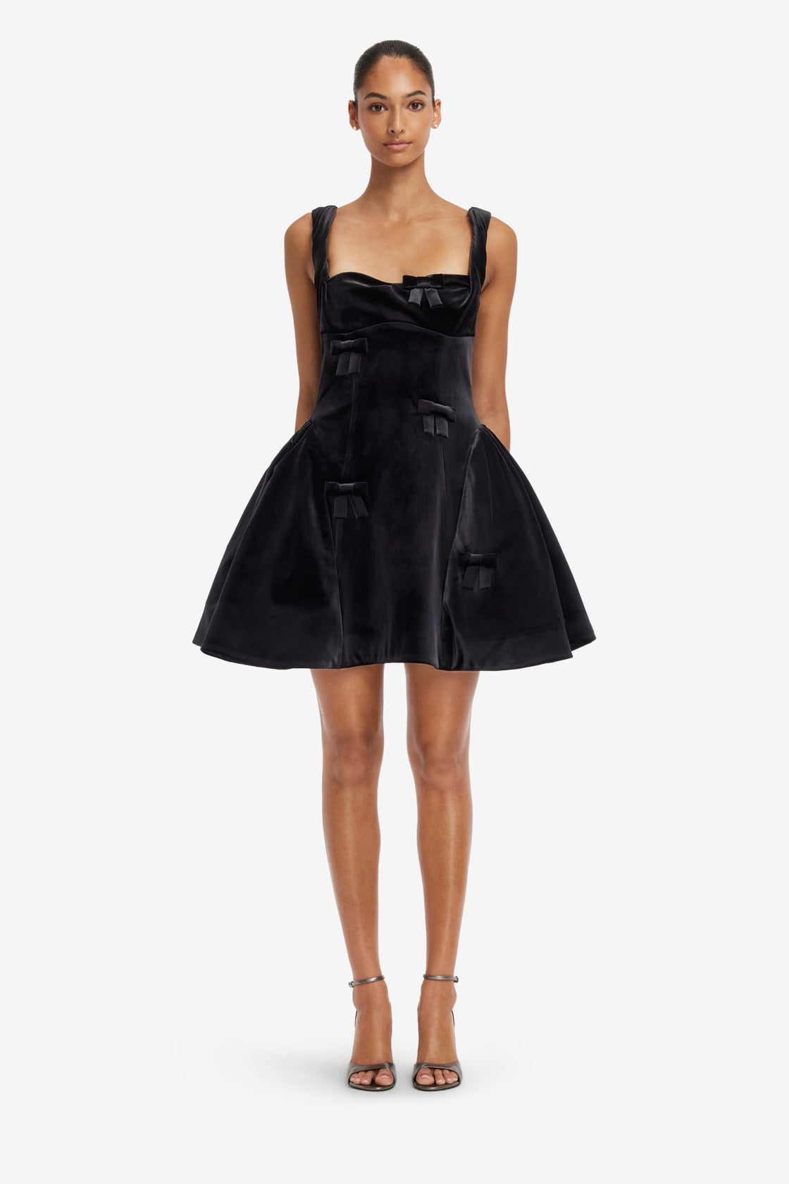LEO LIN Ariel Velvet Bow Mini Dress | Black | Size 6