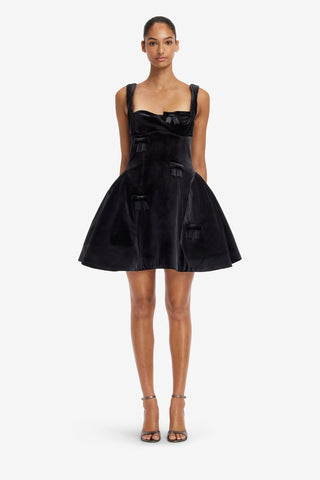 Ariel Velvet Bow Mini Dress - Ebony Dress Mini