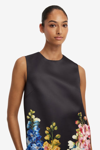 Yvonne Embroidered Mini Dress - Snapdragon Print in Ebony Dress Mini