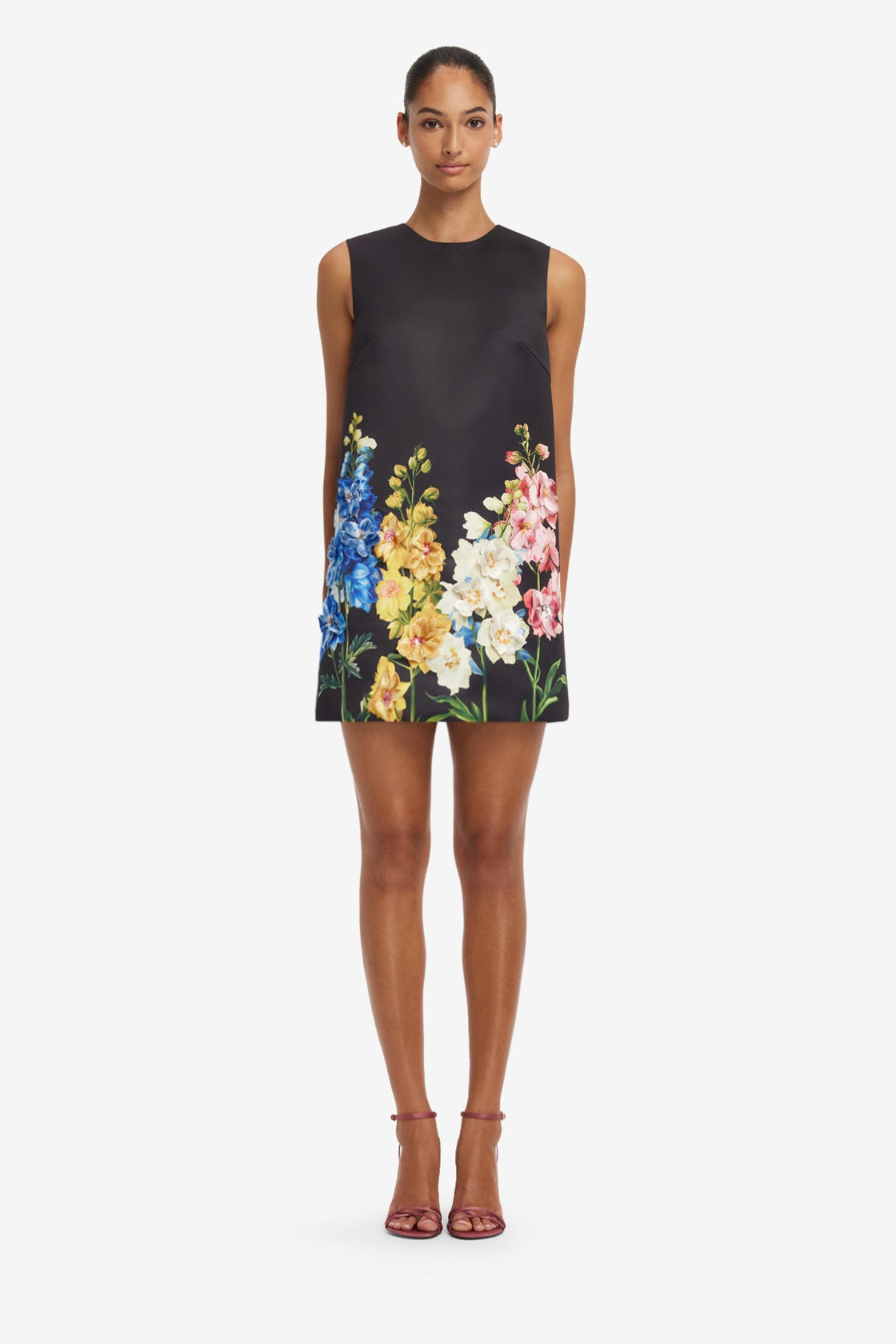 Yvonne Embroidered Mini Dress - Snapdragon Print in Ebony Dress Mini