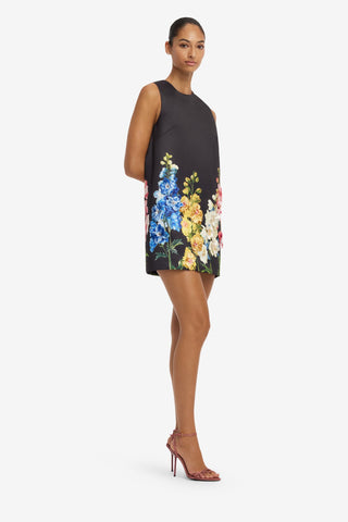 Yvonne Embroidered Mini Dress - Snapdragon Print in Ebony Dress Mini
