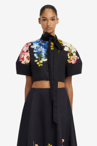 Molly Puff Sleeve Top - Snapdragon Print in Ebony Tops
