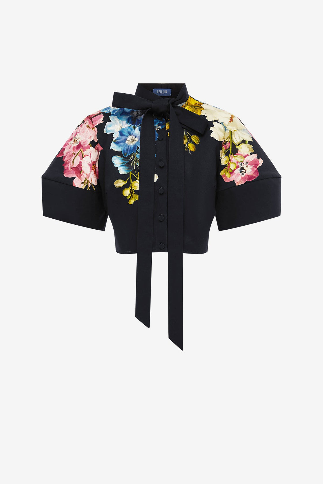 Molly Puff Sleeve Top - Snapdragon Print in Ebony Tops