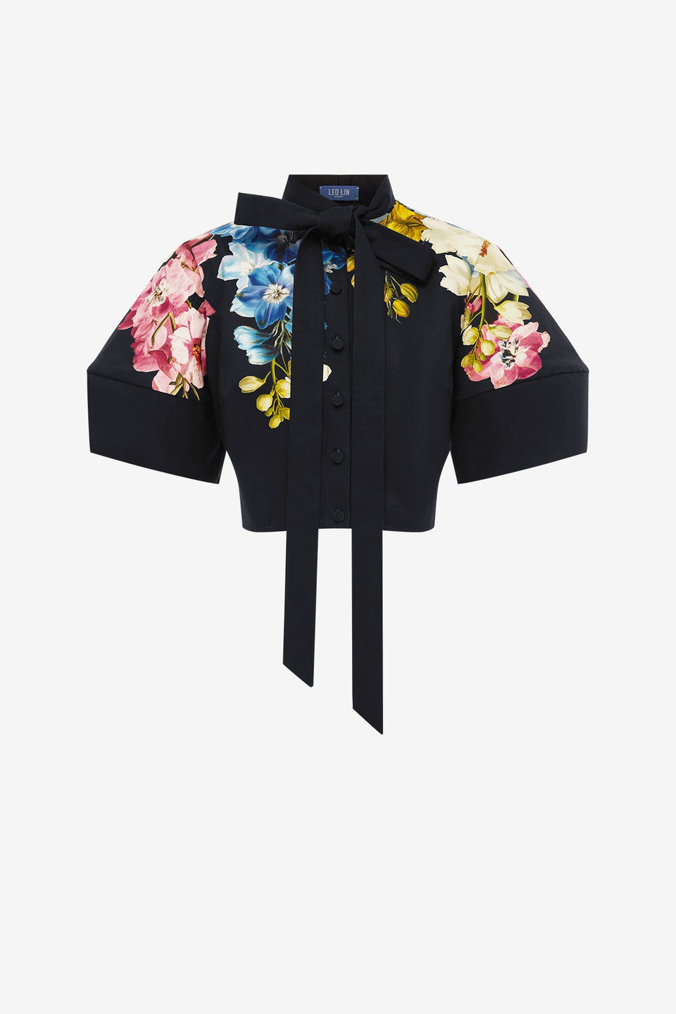 Molly Puff Sleeve Top - Snapdragon Print in Ebony Tops