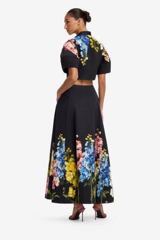 Molly Puff Sleeve Top - Snapdragon Print in Ebony Tops