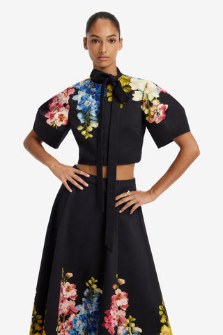 Molly Puff Sleeve Top - Snapdragon Print in Ebony Tops