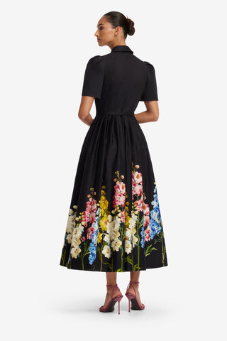 Bianca Short Sleeve Midi Dress - Snapdragon Print in Ebony Dress Midi