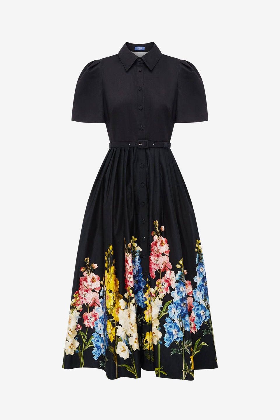 Bianca Short Sleeve Midi Dress - Snapdragon Print in Ebony Dress Midi
