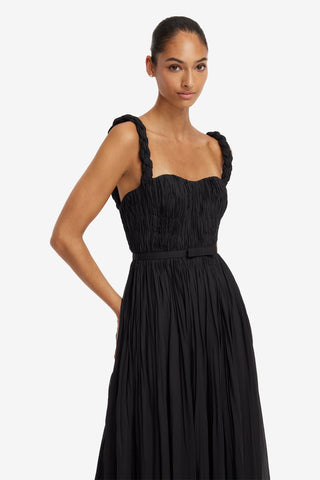Angelina Ruffled Floor Length Dress - Snapdragon Print in Ebony Dress Maxi