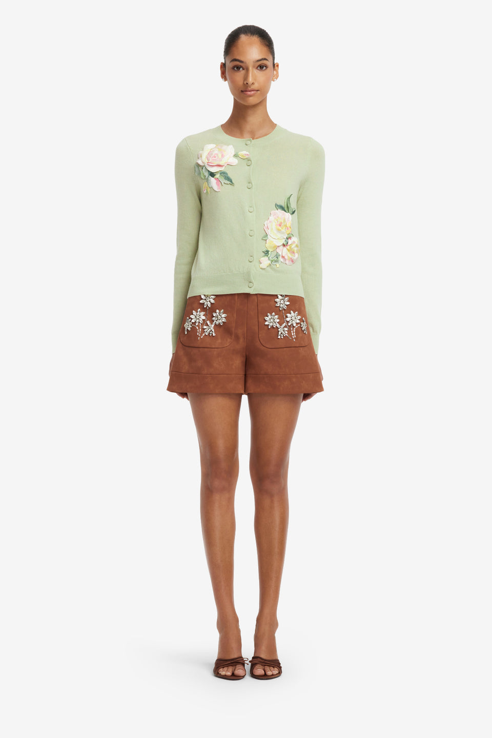 Tessa Embellished Vegan Suede Shorts - Chestnut Shorts