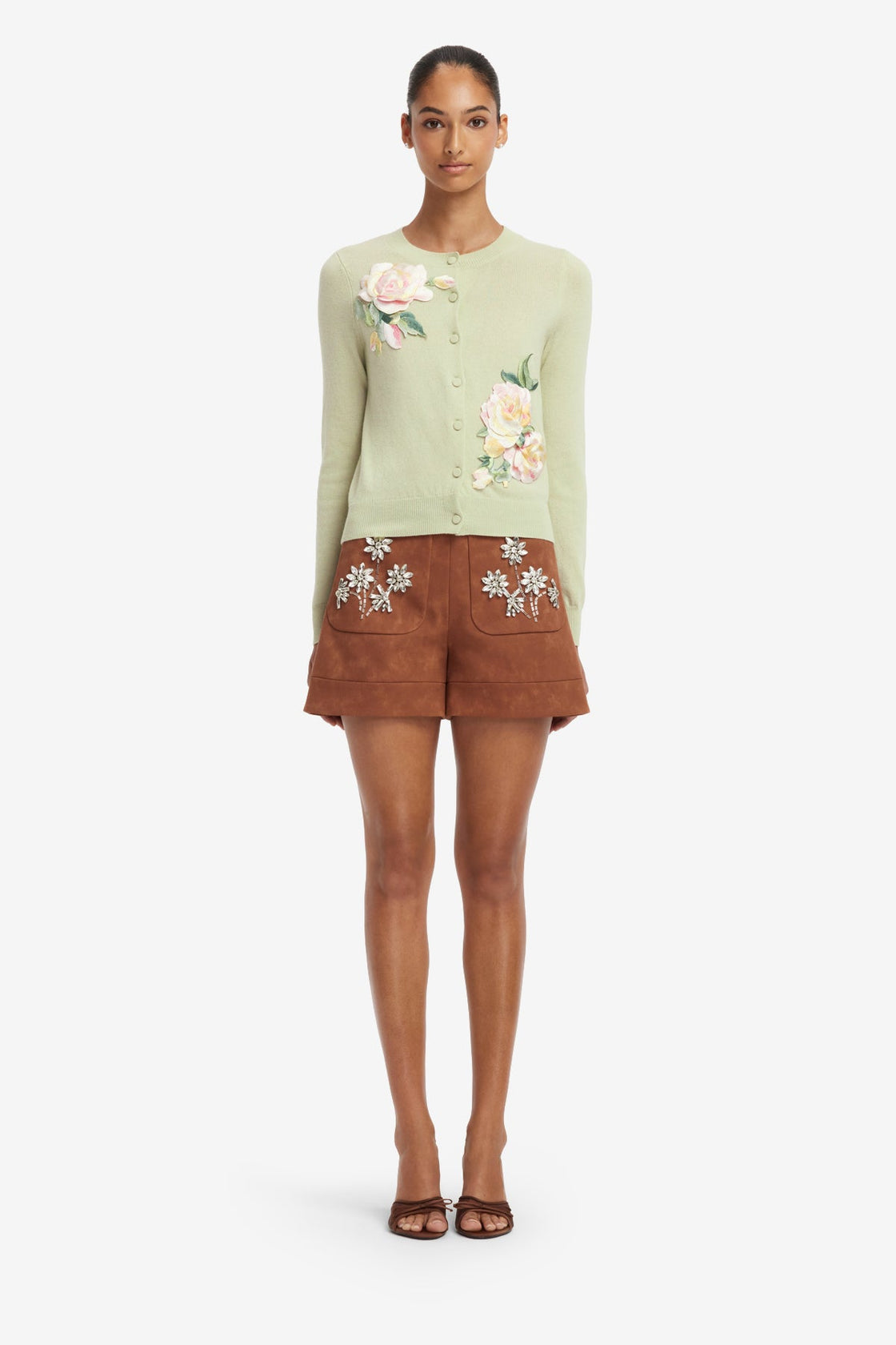 Tessa Embellished Vegan Suede Shorts - Chestnut Shorts