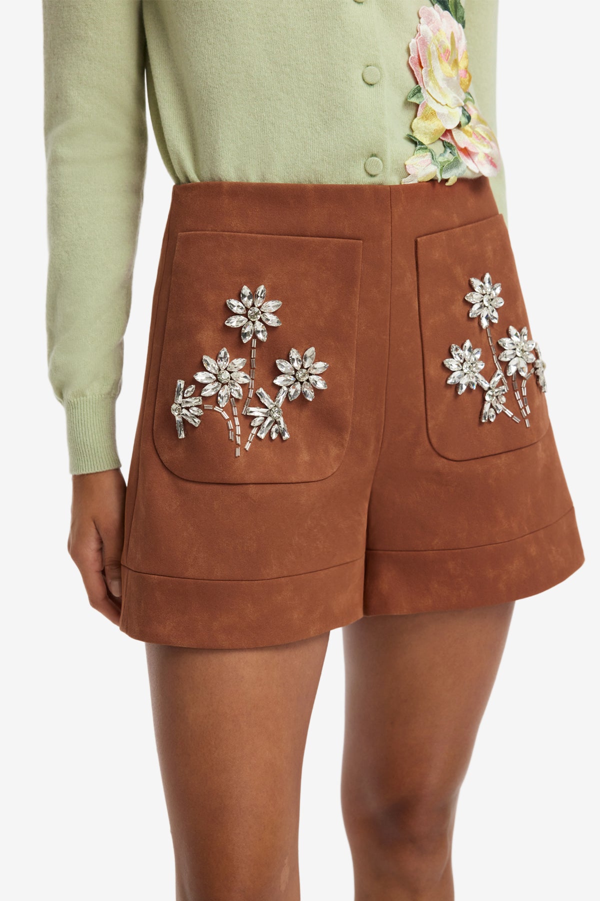 Tessa Embellished Vegan Suede Shorts - Chestnut – LEO LIN