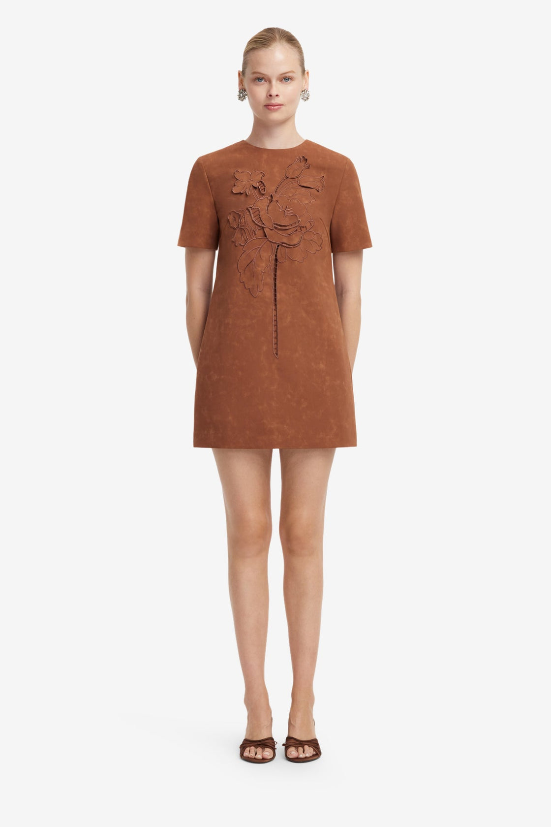 Alexa Applique Vegan Suede Tshirt Mini Dress - Chestnut Dress Mini