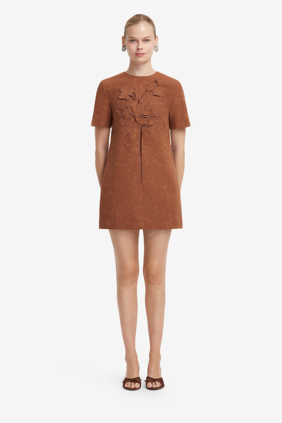 Alexa Applique Vegan Suede Tshirt Mini Dress - Chestnut Dress Mini