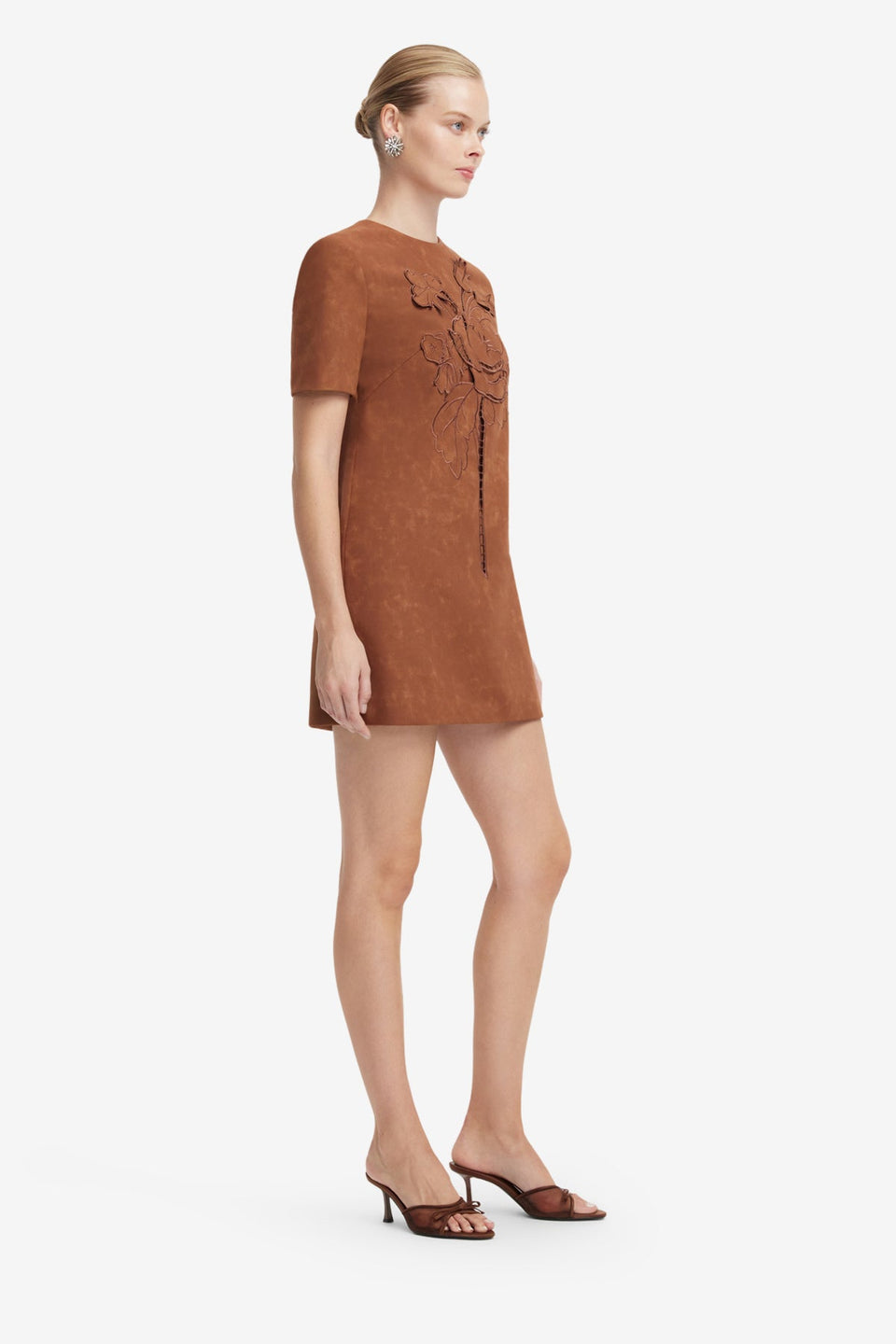 Alexa Applique Vegan Suede Tshirt Mini Dress - Chestnut Dress Mini