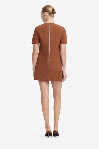 Alexa Applique Vegan Suede Tshirt Mini Dress - Chestnut Dress Mini