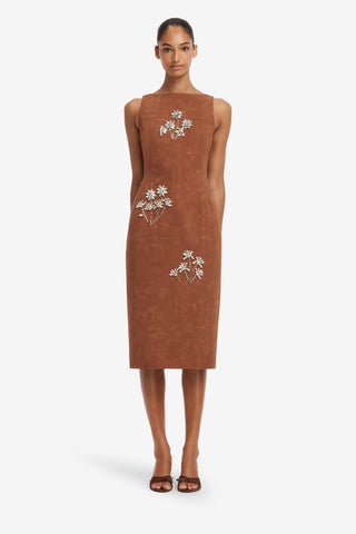Eleanor Embellished Vegan Suede Midi Dress - Chestnut Dress Midi