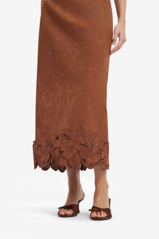 Rayna Applique Vegan Suede Bustier Maxi Dress - Chestnut Dress Maxi