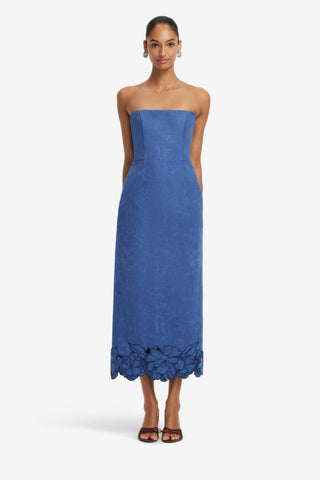 Rayna Applique Vegan Suede Bustier Maxi Dress - Azure Dress Maxi