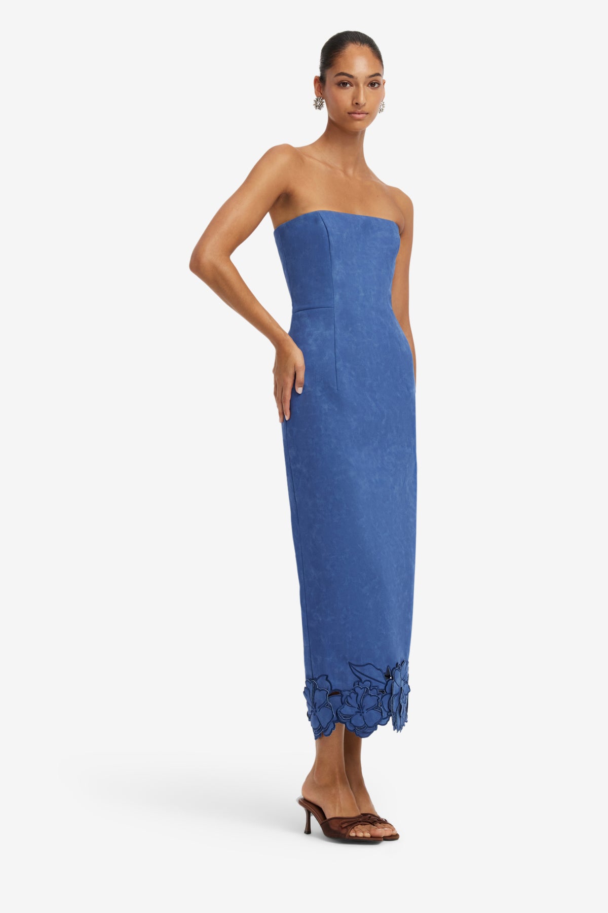 Rayna Appliqué Vegan Suede Bustier Maxi Dress - Azure – LEO LIN