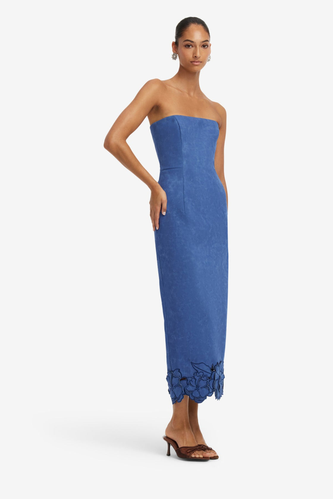 Rayna Applique Vegan Suede Bustier Maxi Dress - Azure Dress Maxi