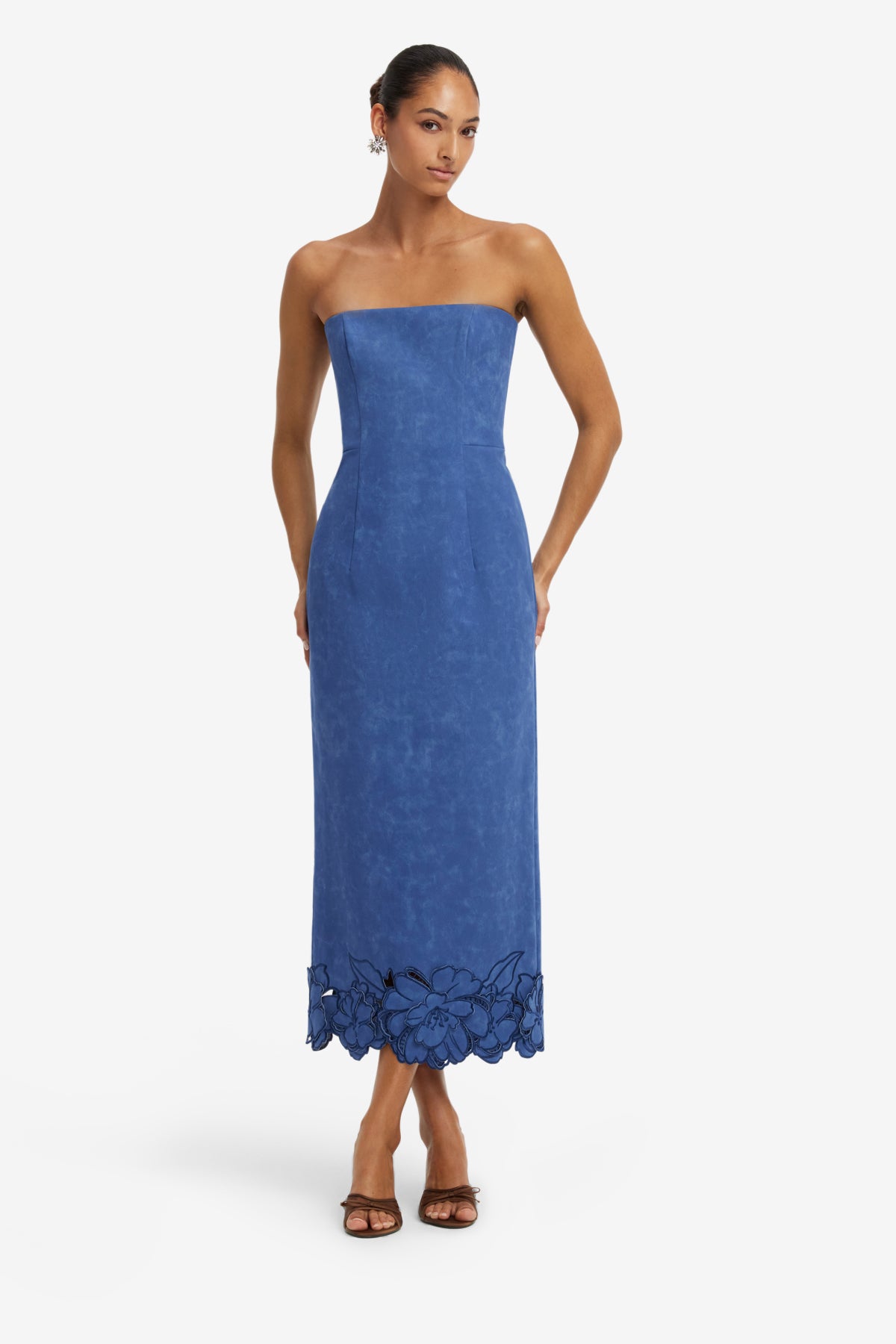 Rayna Appliqué Vegan Suede Bustier Maxi Dress - Azure – LEO LIN