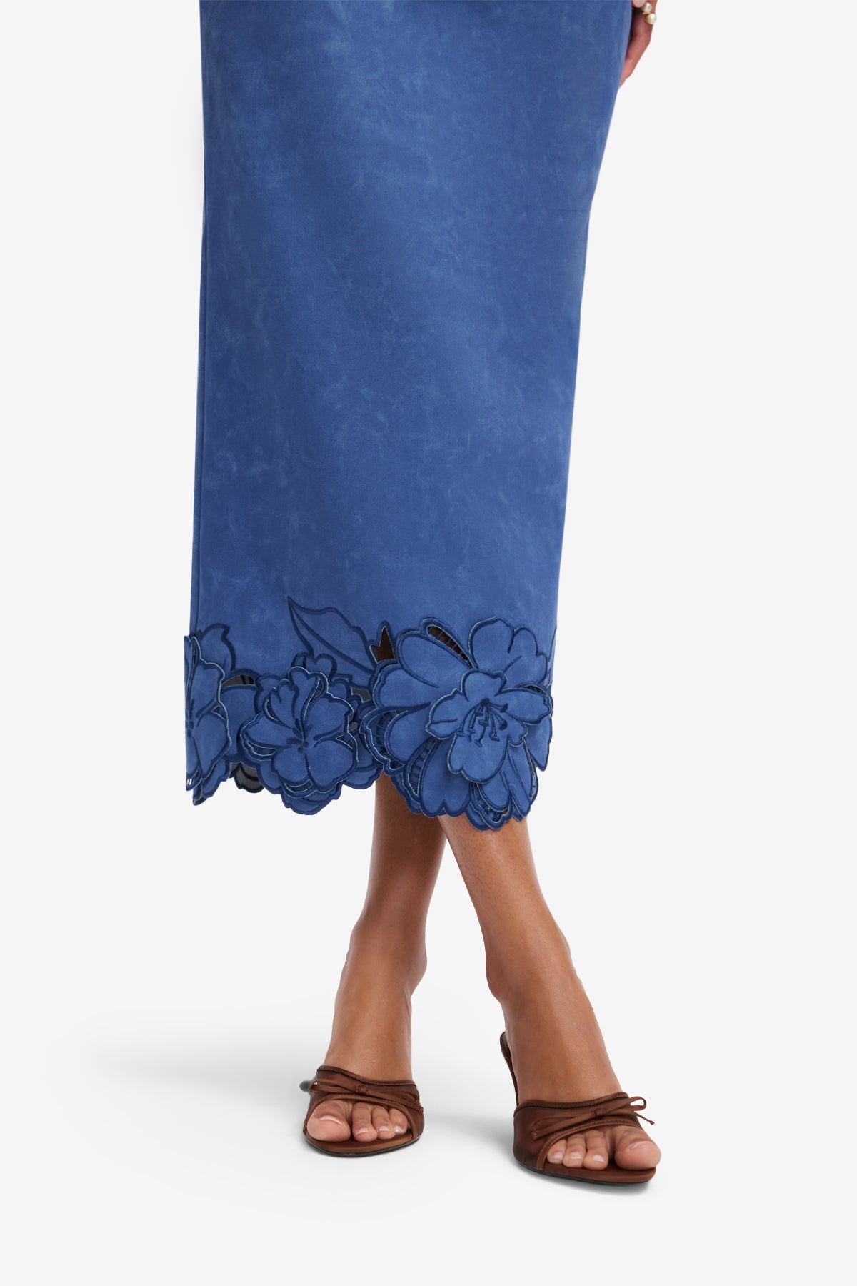 Rayna Appliqué Vegan Suede Bustier Maxi Dress - Azure – LEO LIN