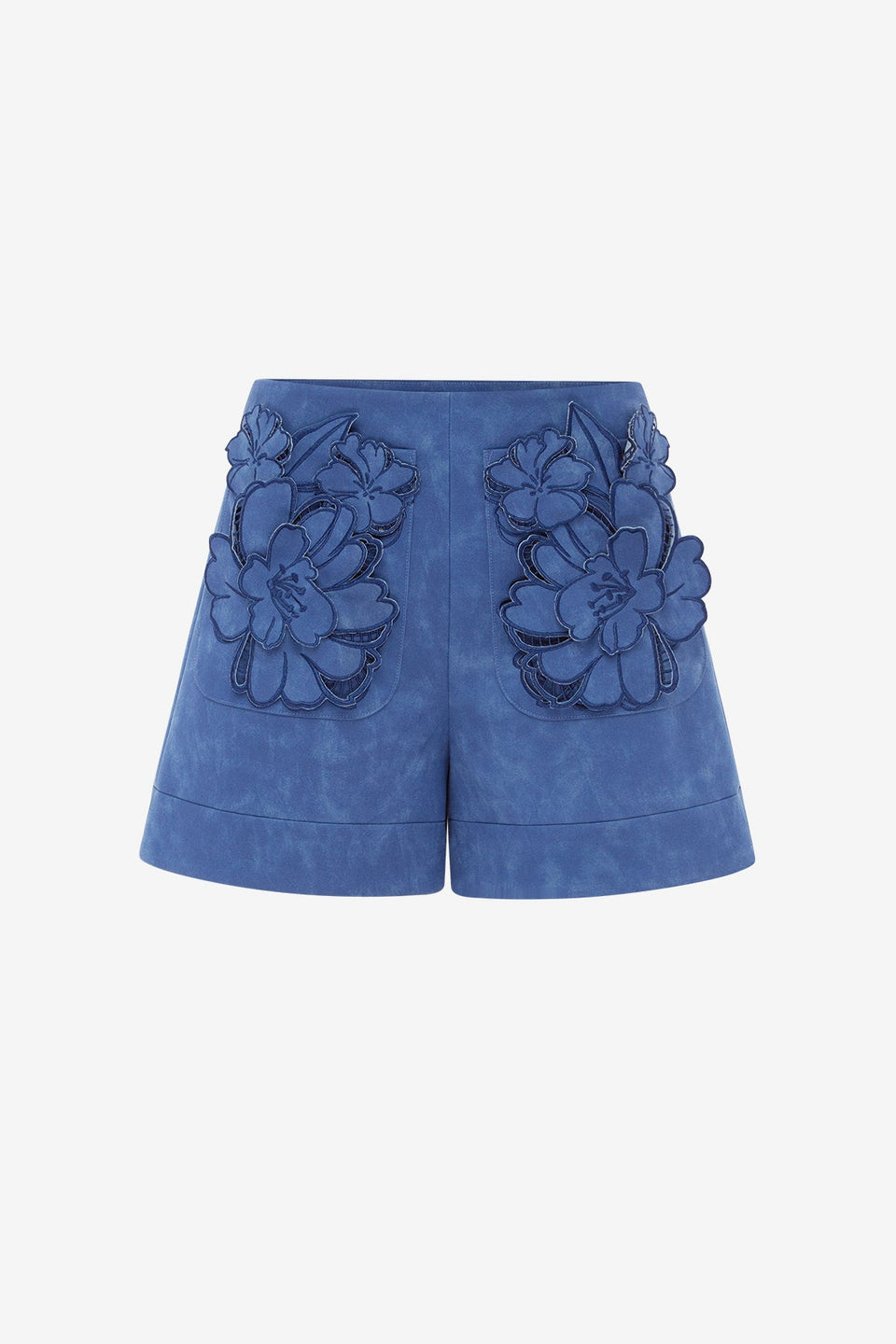 Tessa Applique Vegan Suede Shorts - Azure Shorts