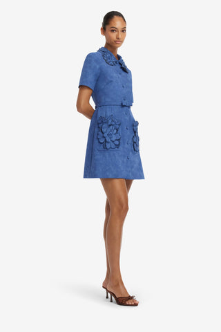 Ashley Applique Vegan Suede Mini Dress - Azure Dress Mini