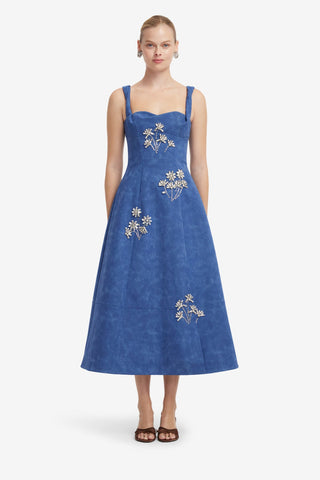 Beatrice Embellished Vegan Suede Midi Dress - Azure Dress Midi
