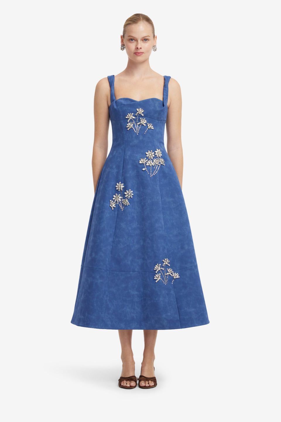 Beatrice Embellished Vegan Suede Midi Dress - Azure Dress Midi