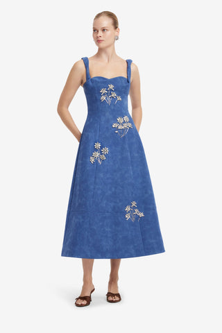 Beatrice Embellished Vegan Suede Midi Dress - Azure Dress Midi